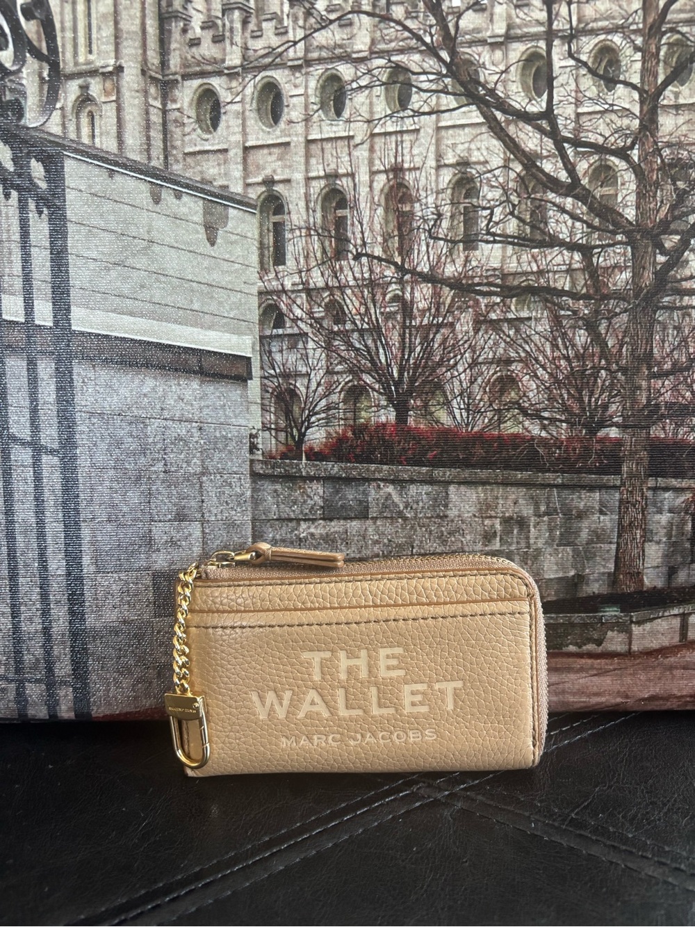 Marc Jacobs THE WALLET Small Zip Card Case in Beige with Gold Hardware
